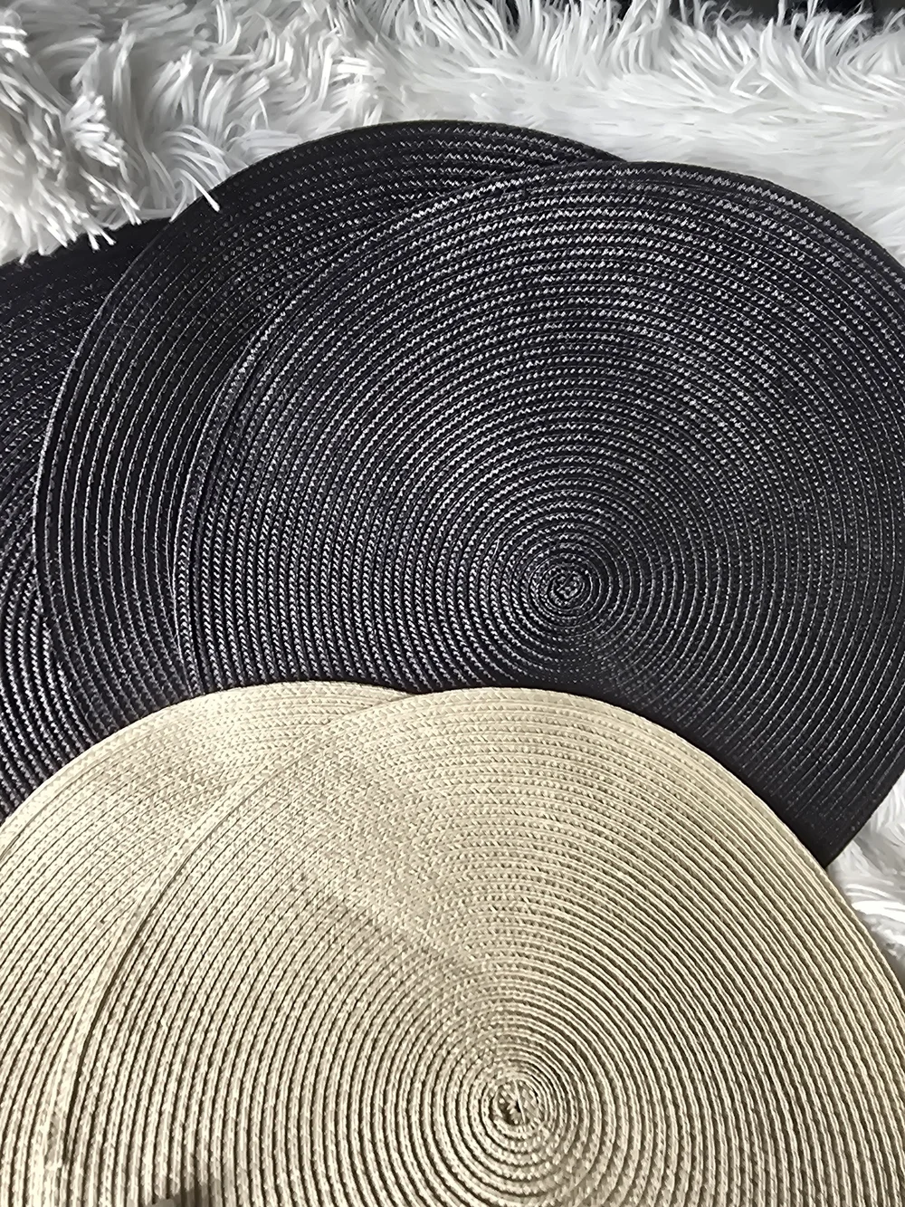 Neutral and Black Woven Round Placemats - Set of 4